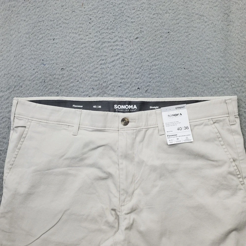 Sonoma Chino Pants Mens 40/36 Tan Flexwear Stretch Slash Pocket Straight Leg